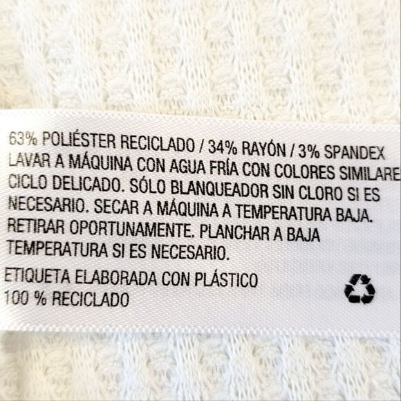 Wild Fable White High/Low Waffle Weave Raw Edging Long Sleeve Top - Picture 6 of 7